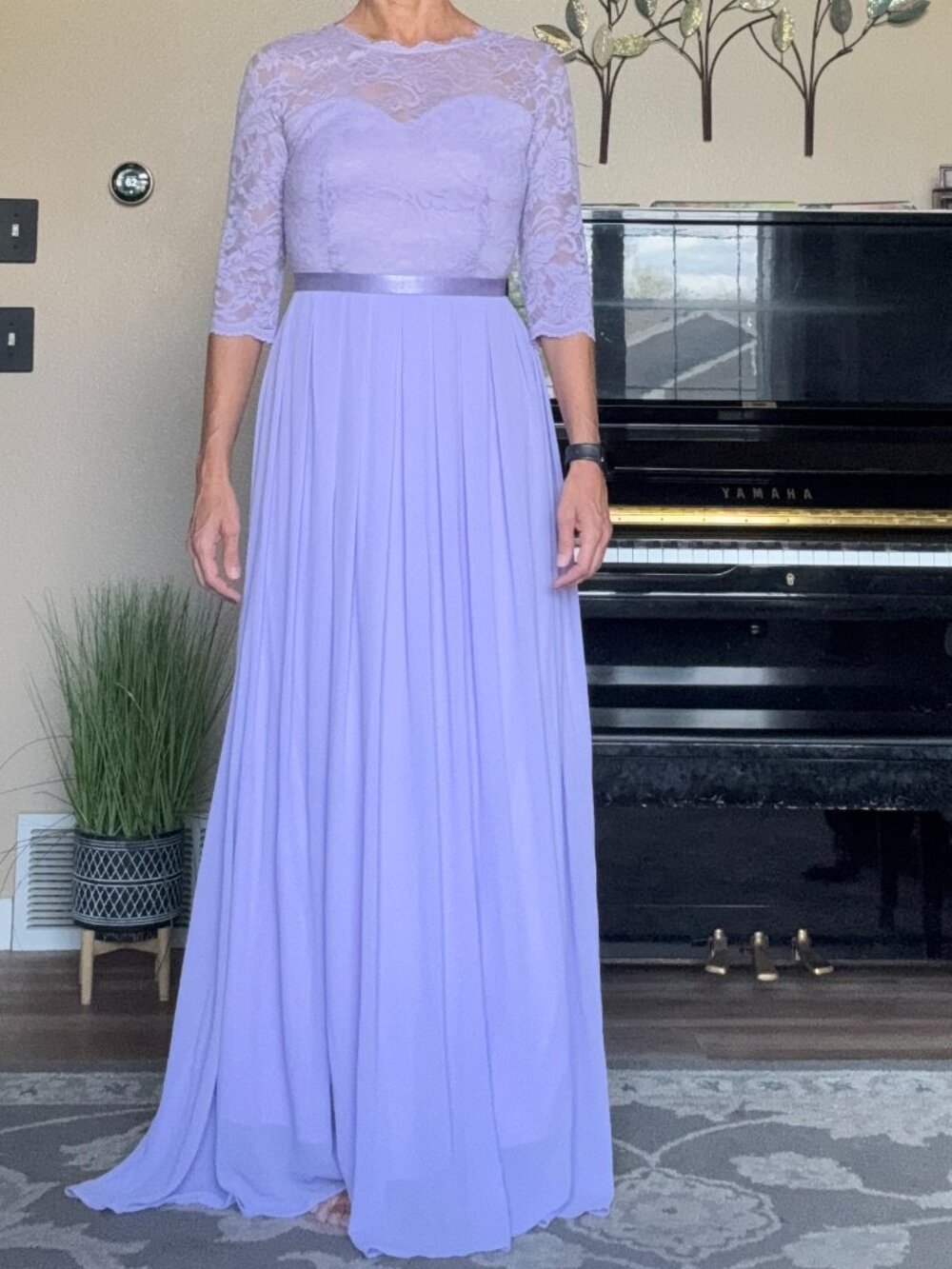 Miusol Vintage Lace 3/4 Sleeve Scoop Neck Maxi Bridemaid Formal Dress Lavender